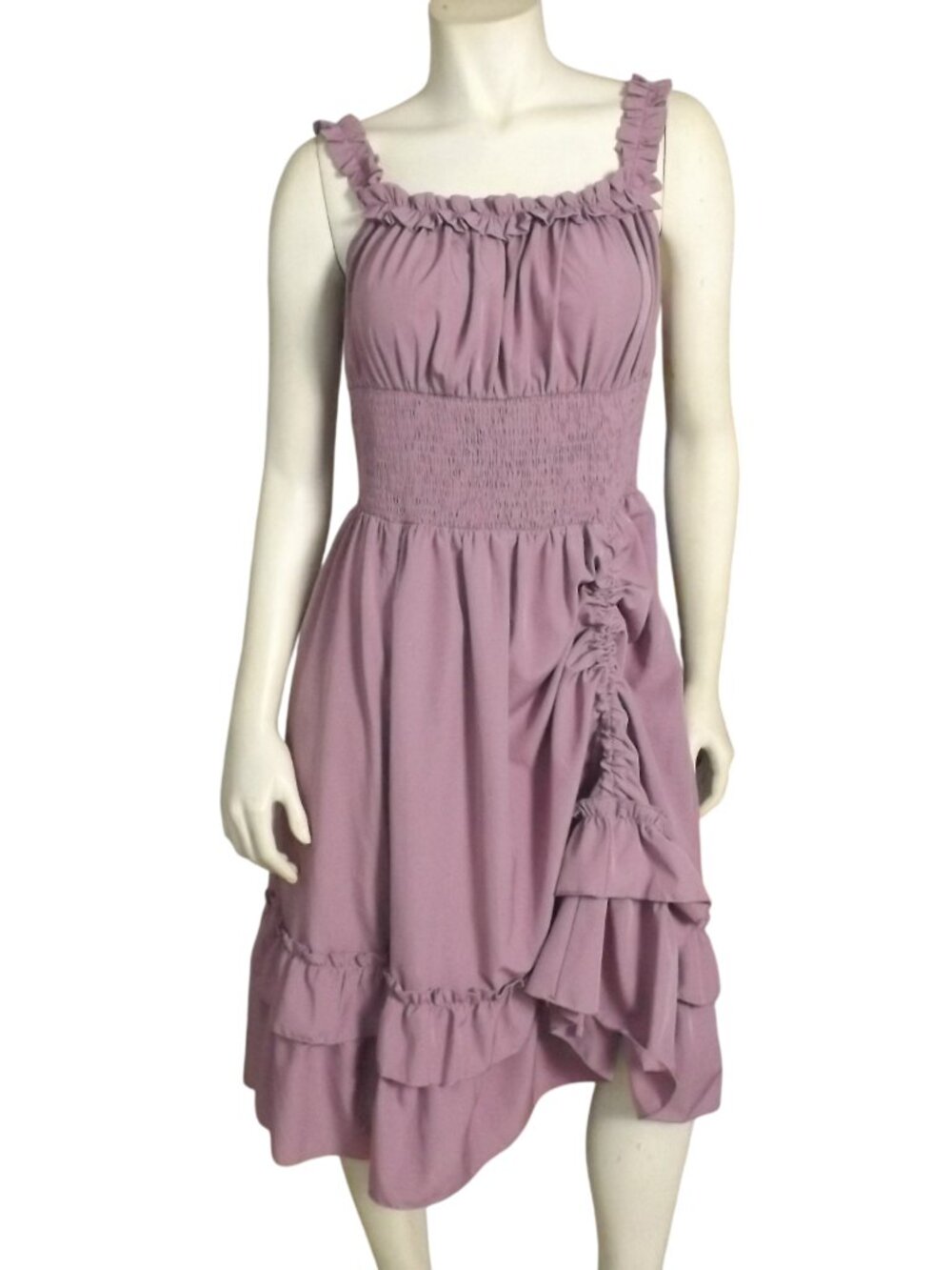 SCARLET DARKNESS Dress, L, Pastel purple, Ruffle shoulders/straps, Cinch Skirt